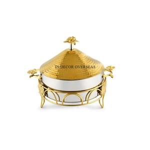 Casserole de forme ronde en verre transparent de haute qualité avec support de créateur de fleurs en métal plaqué or de haute qualité et couvercle supérieur - Product Image 4