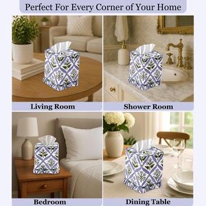 ที่ใส่กล่องกระดาษทิชชู่ผ้าฝ้ายลายดอกไม้สีฟ้าอ่อนที่ใส่กระดาษทิชชู่ตกแต่งหน้าสำนักงานที่บ้าน - Product Image 6