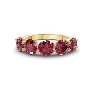 Bague Ronde en Or Massif 14K avec Diamant de Laboratoire Couleur Cognac Cerise Vibrant 0,50 Ct Tw, Clarté VS, 5 Diamants Couleur Ambre Chaud - Product Image 2