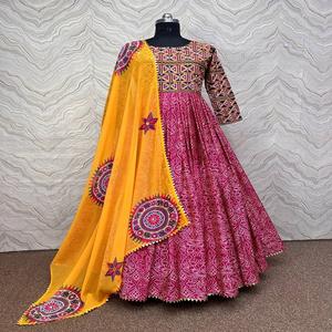 Latest Designer Pure Chinon Silk Mirror Work Anarkali Gown <b>Indian</b> & <b>Pakistani</b> <b>Clothing</b> by FabZone - Product Image 4