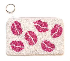 Bolsa de cuentas de vaquero de alta calidad de Color rosa y blanco, Mini monedero occidental hecho a mano, Material de lona con cierre de cremallera - Product Image 1