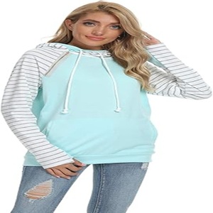 Sudadera Ligera para Mujer, Color Personalizado, Manga Larga, con Capucha, Cierre con Cordón, Diseño a Cuadros, Color de Contraste - Product Image 4