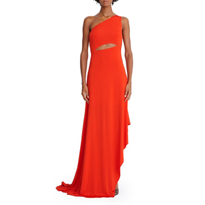 Abito Halston Cascade Slit in jersey, taglia 4, colore vermiglio, silhouette a tubino. - Product Image 1