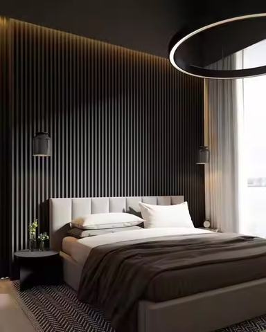 Light Luxury Solid Wood Grille Panel for TV Background Wall Environmental Sound-Absorbing and Waterproof for Villas