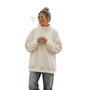 Sweat-shirt à col montant en polaire tricoté pour femme, en polyester/coton, coupe oversize, manches longues, séchage rapide, respirant - Product Image 1
