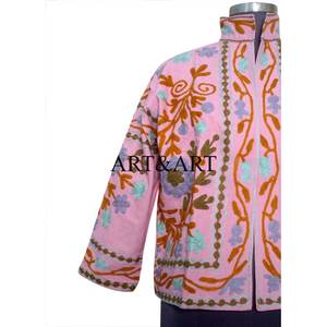 Indian Suzani Embroidered Breathable Eco-Friendly Women's Elegant Short Winter <b>Quilted</b> Quick Dry Cotton Jacket - Product Image 2