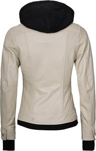 Trusted Manufacturer Supplier's Custom Women's Genuine Lambskin Hooded <b>Leather</b> <b>Jacket</b> Solid Pattern Outerwear Removable Hood - Product Image 3