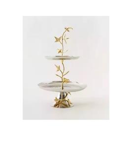 Soporte de pastel de acero inoxidable de 2 niveles de alta calidad con soportes de tono dorado antiguo herramientas de pastel de India soporte de pastel de decoración de boda - Product Image 2