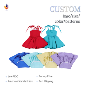 Vestido Informal <span class=keywords><strong>para</strong></span> Niñas, Tejido de Yoga, Cintura con Lazo, Ribete de Encaje, Pantalones Cortos Integrados, Logotipo Personalizado - Product Image 1