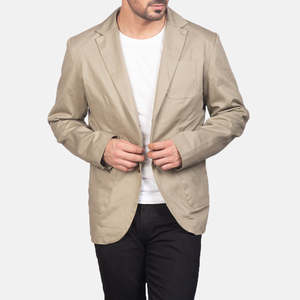 Blazers pour hommes Borges en tissu polycoton beige, fermeture à boutons, tissu peigné - Product Image 2
