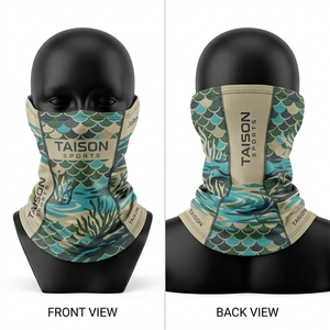Women Fishing Neck Gaiter 180 GSM Polyester Spandex Breathable Microfiber Teal Orange Panel Design Sublimation Custom Logo - Product Image 5