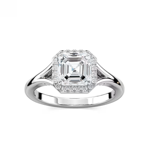 2. แหวนหมั้นเพชรทรง Asscher 10 กะรัต ผลิตในห้องปฏิบัติการ ได้รับการรับรองจาก IGI ตัวเรือนทองคำแท้ 14k แบบขาแหวนแยก - Product Image 1