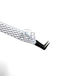 90 Degree Slim Boot <b>Tweezer</b> White With Black Custom Logo Printing Stainless Steel Beauty Tool OEM Service - Product Image 3