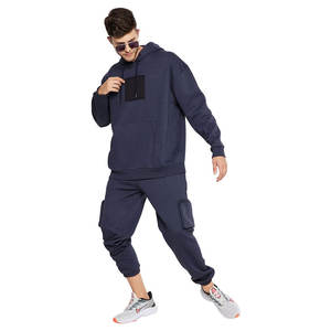 Survêtement 2 pièces en éponge française surdimensionné et respirant 100% coton pour hommes, ensemble à motif solide pour la saison d'hiver - Product Image 3