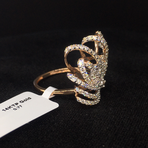 Anillo clásico de oro rosa para mujer de 14 quilates inspirado en la corona con ajuste de puntas de diamantes de corte redondo brillante para celebraciones de fiestas - Product Image 3