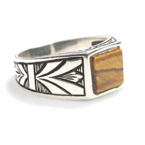 925 Sterling Silver Men's <b>Ring</b> with Square Tiger Eye Stone Rose & <b>Gold</b> Bezel <b>Set</b> Hip-Hop Trendy Great Gift Idea - Product Image 1