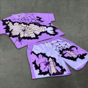 Ensemble 2 pièces d'été de haute qualité pour hommes surdimensionné High Street Trendy Casual Wear T-shirt et short respirants - Product Image 4