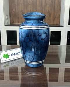 Genuine Quality Bulk Selling Special Design 100% Aluminum Metal Material Blue <b>Stone</b> With Engraving Cremation Ashes Urns for Sale - Product Image 3