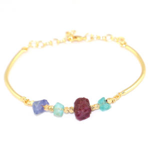 Bracelet en chaîne réglable plaqué or 22 carats avec pierres précieuses naturelles de style classique pour filles et femmes, vente en gros, lot pour fête - Product Image 1