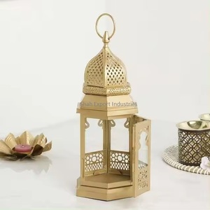 Linterna de vela marroquí de Metal dorado/vidrio de diseño atractivo para el hogar, jardín, decoraciones de Pascua, linternas colgantes ecológicas - Product Image 6