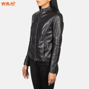 แจ็กเก็ตหนังวัวแท้สำหรับผู้หญิงเข้ารูปเสื้อโค้ทแฟชั่นสีดำย้อมสีล้วนมีซิป - Product Image 6