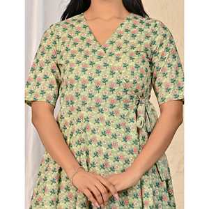 Robe Courte Vert Coton Imprimée Taille XS Respirante et Décontractée pour le Club, le Bureau ou les Journées Décontractées – Design Élégant - Product Image 2