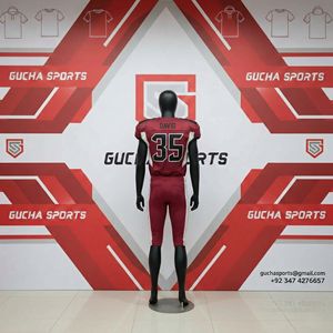 ชุดยูนิฟอร์มอเมริกันฟุตบอลระดับพรีเมียม สีแดงเข้ม ผ้าระบายอากาศดีเยี่ยม เย็บตะเข็บอย่างแข็งแรง พิมพ์หมายเลขตามสั่ง กางเกงทนทาน - Product Image 4