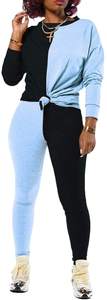 Vente chaude femmes 2 pièces tenues couleur bloc à manches longues sweat et pantalons longs survêtement Jogging costumes survêtement - Product Image 6