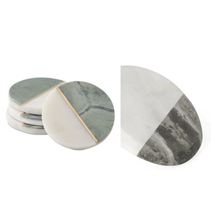 Custom Logo High Quality <b>Marble</b> <b>Coaster</b> Set of 4 White <b>Marble</b> <b>Coaster</b> Set Round Natural <b>Coasters</b> with Gold Edges - Product Image 5
