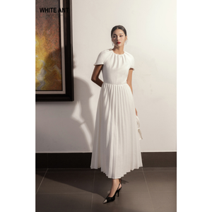 ชุดเดรสผู้หญิงขายดีประจำปี 2024 ความยาว 136 ซม. ชุดเดรสทรงเมอร์เมด กระโปรงจีบ ผ้ารักษ์โลก ไซส์ S M L สีขาว ไวท์แอนท์ เวียดนาม - Product Image 1