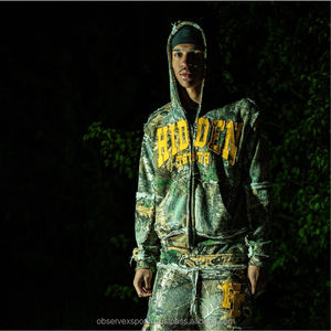 Sweat-shirt à capuche et pantalon de survêtement en éponge style vintage personnalisé pour Jogging Track Cut Edge Streetwear - Product Image 4