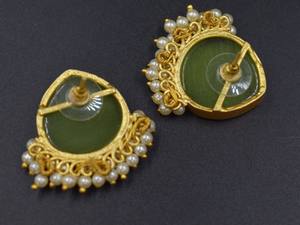 Boucles d'oreilles tendance, nouvelles boucles d'oreilles de créateur, boucles d'oreilles tendance, plaquées or, acier inoxydable, pierre naturelle, pierre ronde - Product Image 5