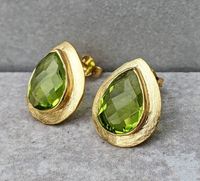 Classique Larme Boucle D'oreille Checker Cut Péridot Quartz Brossé Finition Collet Réglage Goujon 18k Plaqué Or Cadeau De Mariage Boucle D'oreille