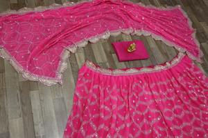 Exclusive <b>Pink</b> Color Designer Wedding Engagement Wear Georgette Embroidery Sequence Work Beautiful Lehenga Choli With <b>Purse</b> - Product Image 5