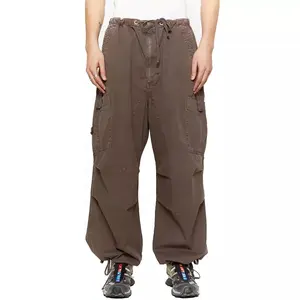 Men Cargo 6 pocket pants High Quality Custom Streetwear Brown Drawstring Cotton Baggy Trousers Parachute plus size pants