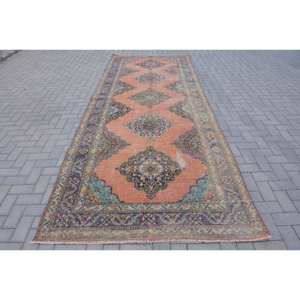 Alfombra turca Vintage clásica 4,9x12,8 pies tradicional naranja azul Patchwork lana sala de estar alfombra respaldo de látex 9x12 clásico 10mm - Product Image 1