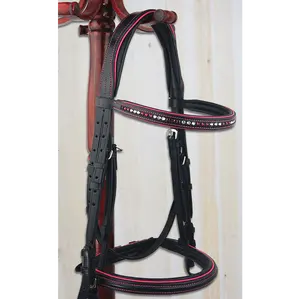 Brida con tubería rosa fuerte Venta al por mayor profesional equino Halter tachuela montar headstall equipo ecuestre - Product Image 1