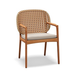 Chaise de salle à manger de haute qualité en bois de teck massif avec dossier en rotin tissé et assise en mousse pour une utilisation intérieure et extérieure - Product Image 2