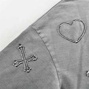 Sudadera con capucha recortada lavada con ácido Vintage de peso pesado personalizada Unisex dobladillo crudo sin cuerdas parche desgastado bordado 100% algodón invierno - Product Image 6