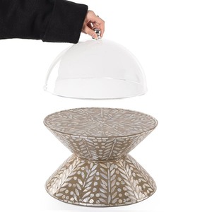 Support à gâteau de luxe double face en nacre avec dôme en verre, plateau rond décoratif incrusté pour desserts et chocolats, idéal pour le Ramadan - Product Image 5