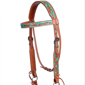 La mayoría de las ventas de brida Ecuestre para montar a caballo Bitless Turqouise Accent Western Bridle one ear Headstall a precio al por mayor - Product Image 1