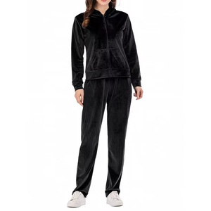 Wholesale <b>Women's</b> <b>Black</b> Velour Tracksuit Two-Piece Set <b>Zip</b>-Up <b>Hoodie</b> and Pants Comfortable Velvet Tracksuit - Product Image 5