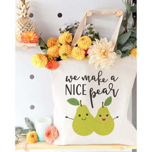 Nice Pear Cotton Canvas Tote Bag Eco-Friendly Medium Adorable Cartoon Letter Screen Logo Printing for Daily Use Advertising Gift - Product Image 2