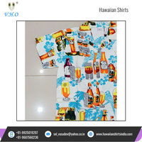 Kemeja Hawaii Pria Desain Hawaii Terbaik Berkualitas Tinggi, Bermotif Botol Bir, Bahan Poplin 100% Poliester Anti Kusut dan Bernapas untuk Musim Panas