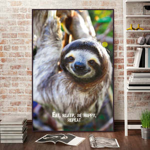 Eat Sleep Be Happy <b>Repeat</b> Modern Sloth Poster for Wall Decor Made of Paper - Product Image 2