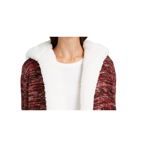 Crave Fame Junior's Casual <b>Cardigan</b> Sherpa Trim <b>Hooded</b> Collar Cashmere Printed Winter Autumn Red Small Size Button Decoration - Product Image 2