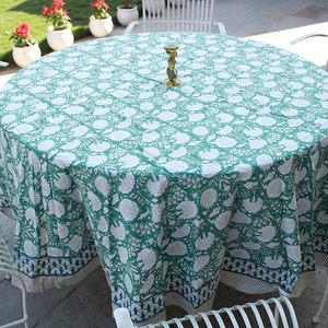 Nappe à la main turquoise vert mousse 100% coton personnalisable Style indien Floral main bloc imprimé pour cuisine salle à manger - Product Image 4
