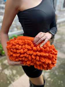 Sac à main en tricot fait main pour femmes, pochette Teddy, sac bouffant, crochet, pochette moelleuse, sac à main, pochette nuage, pochette shaggy, turquoise foncé - Product Image 6