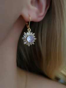 Boucles d'oreilles créoles avec charme fleur de lilas, améthyste, argent sterling 925, plaqué or 14 carats, vintage, violet clair, pendantes, mariage, fête - Product Image 6