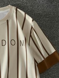 Camiseta informal a rayas para hombre con estampado de FREEDOM, ropa de calle de manga corta de verano - Product Image 5